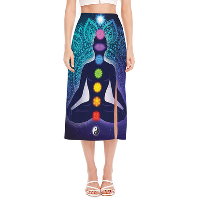 Nine Chakras Aura Print Side Slit Midi Skirt