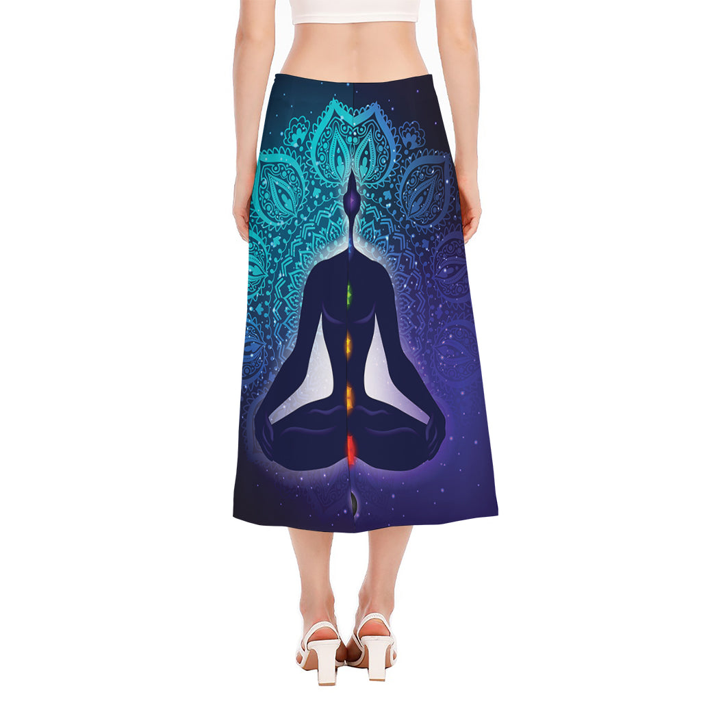 Nine Chakras Aura Print Side Slit Midi Skirt