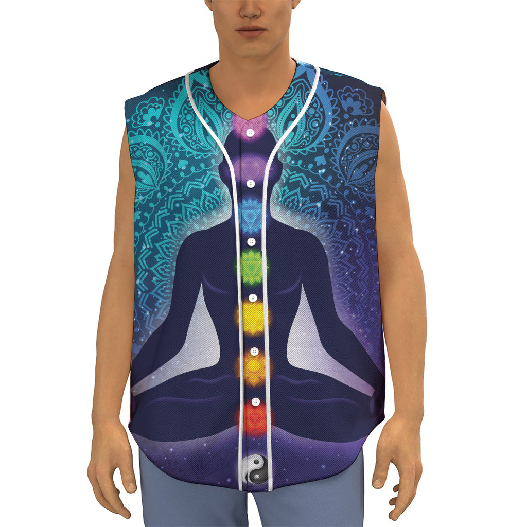 Nine Chakras Aura Print Sleeveless Baseball Jersey