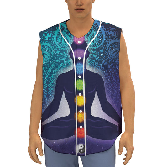 Nine Chakras Aura Print Sleeveless Baseball Jersey
