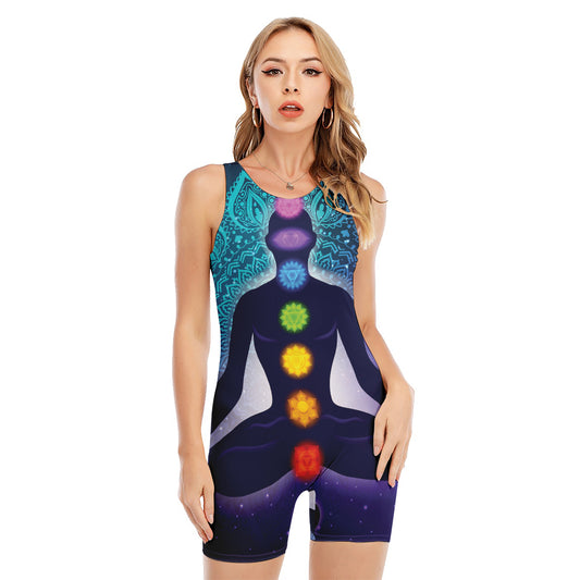 Nine Chakras Aura Print Sleeveless One Piece Swimsuit