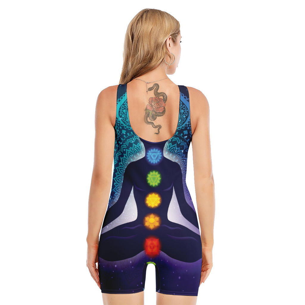 Nine Chakras Aura Print Sleeveless One Piece Swimsuit