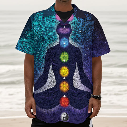 Nine Chakras Aura Print Textured Short Sleeve Shirt