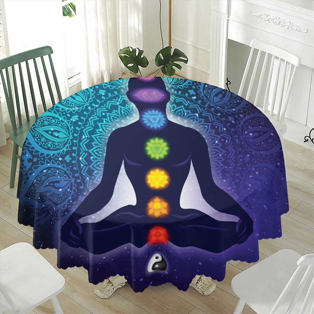 Nine Chakras Aura Print Waterproof Round Tablecloth