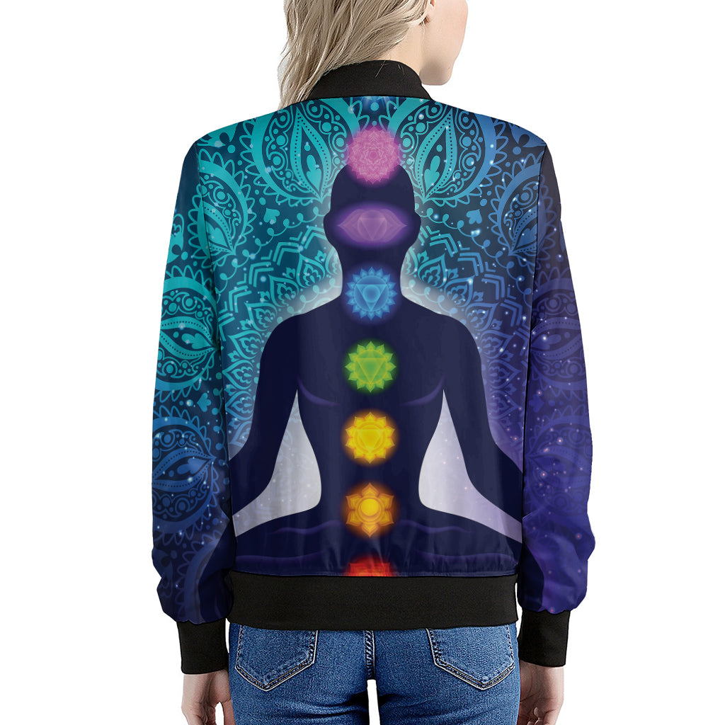 Nine Chakras Aura Print Women's Bomber Jacket