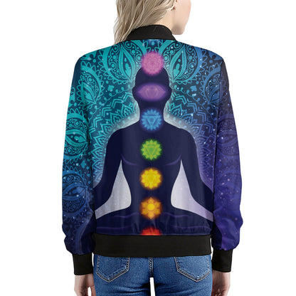 Nine Chakras Aura Print Women's Bomber Jacket