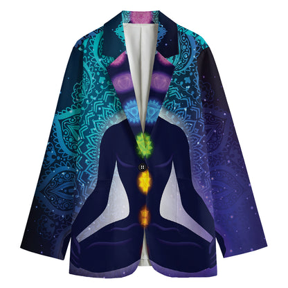 Nine Chakras Aura Print Women's Cotton Blazer
