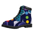 Nine Chakras Aura Print Padded Collar Lace Up Boots