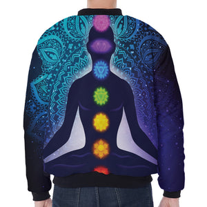 Nine Chakras Aura Print Zip Sleeve Bomber Jacket