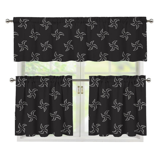 Ninja Shuriken Pattern Print 3 Piece Kitchen Curtains
