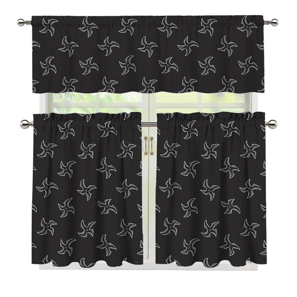 Ninja Shuriken Pattern Print 3 Piece Kitchen Curtains