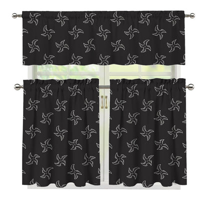 Ninja Shuriken Pattern Print 3 Piece Kitchen Curtains