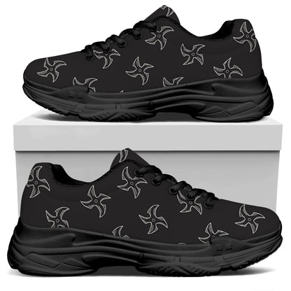 Ninja Shuriken Pattern Print Black Chunky Shoes