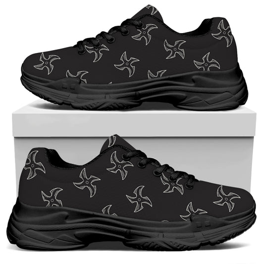 Ninja Shuriken Pattern Print Black Chunky Shoes