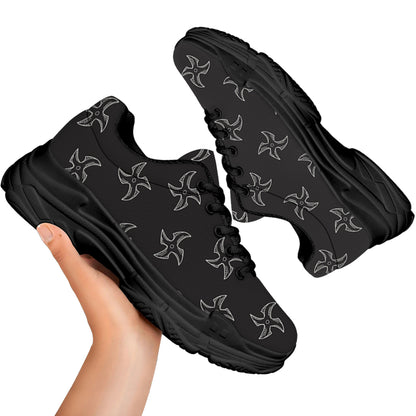 Ninja Shuriken Pattern Print Black Chunky Shoes
