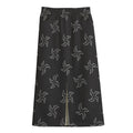 Ninja Shuriken Pattern Print Cotton Front Slit Maxi Skirt