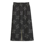 Ninja Shuriken Pattern Print Cotton Front Slit Maxi Skirt