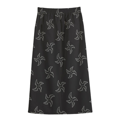 Ninja Shuriken Pattern Print Cotton Front Slit Maxi Skirt