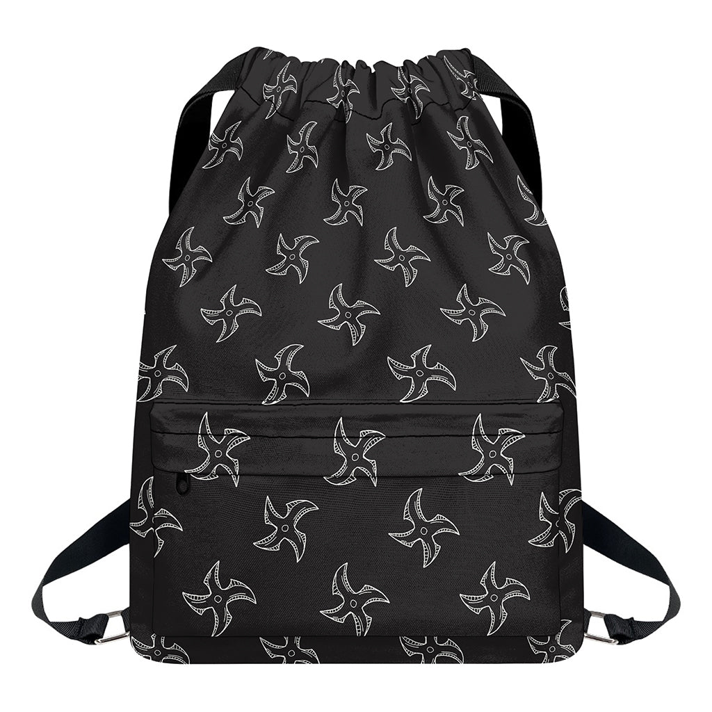 Ninja Shuriken Pattern Print Drawstring Backpack