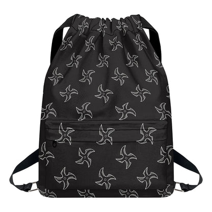 Ninja Shuriken Pattern Print Drawstring Backpack
