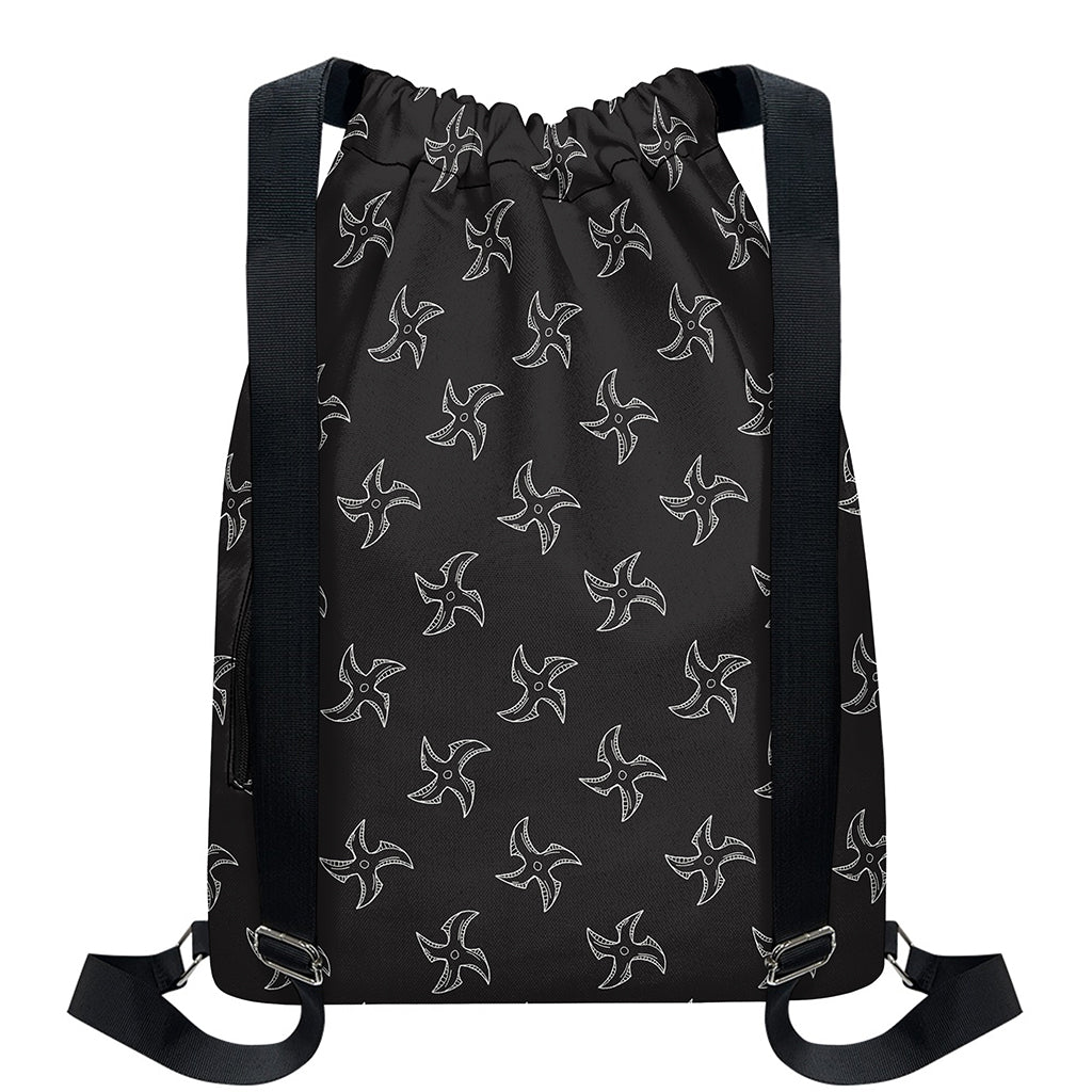 Ninja Shuriken Pattern Print Drawstring Backpack