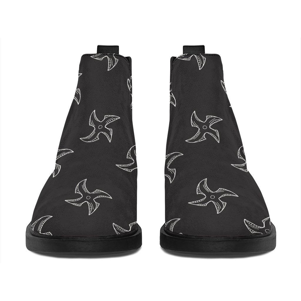 Ninja Shuriken Pattern Print Flat Ankle Boots