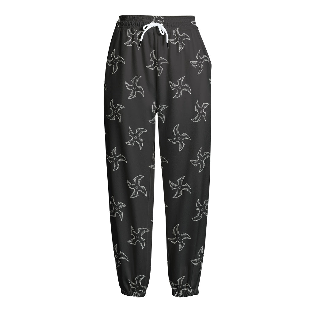 Ninja Shuriken Pattern Print Fleece Lined Knit Pants