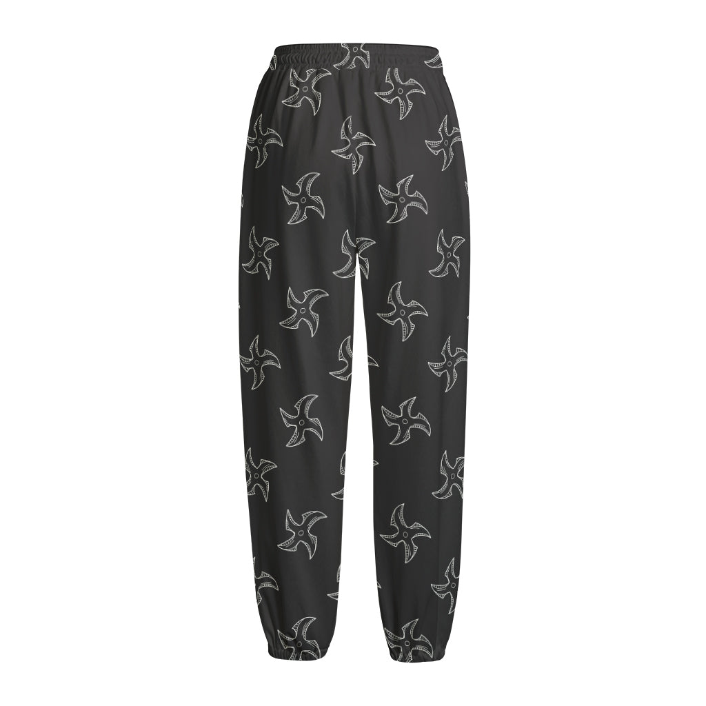 Ninja Shuriken Pattern Print Fleece Lined Knit Pants