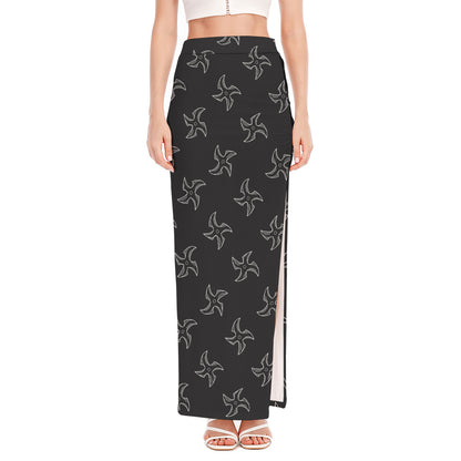 Ninja Shuriken Pattern Print High Slit Maxi Skirt