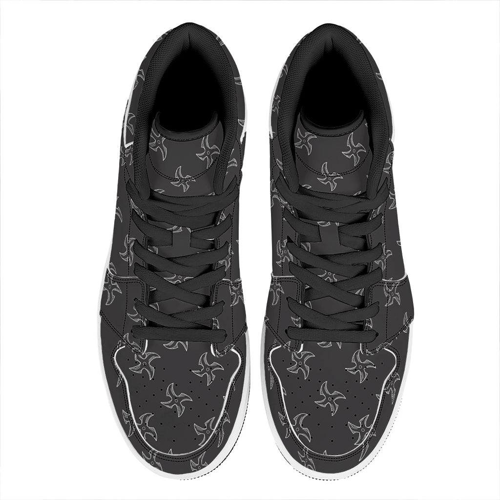 Ninja Shuriken Pattern Print High Top Leather Sneakers