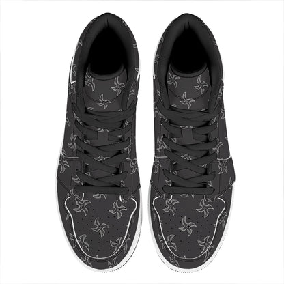 Ninja Shuriken Pattern Print High Top Leather Sneakers