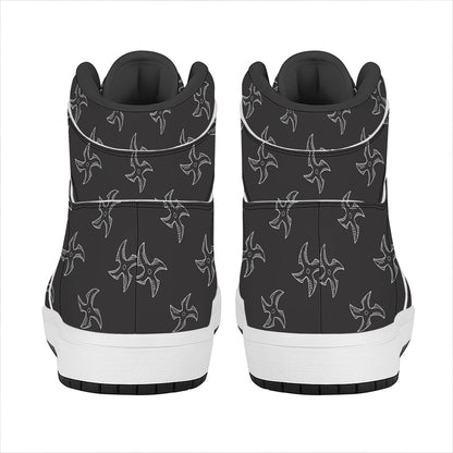 Ninja Shuriken Pattern Print High Top Leather Sneakers