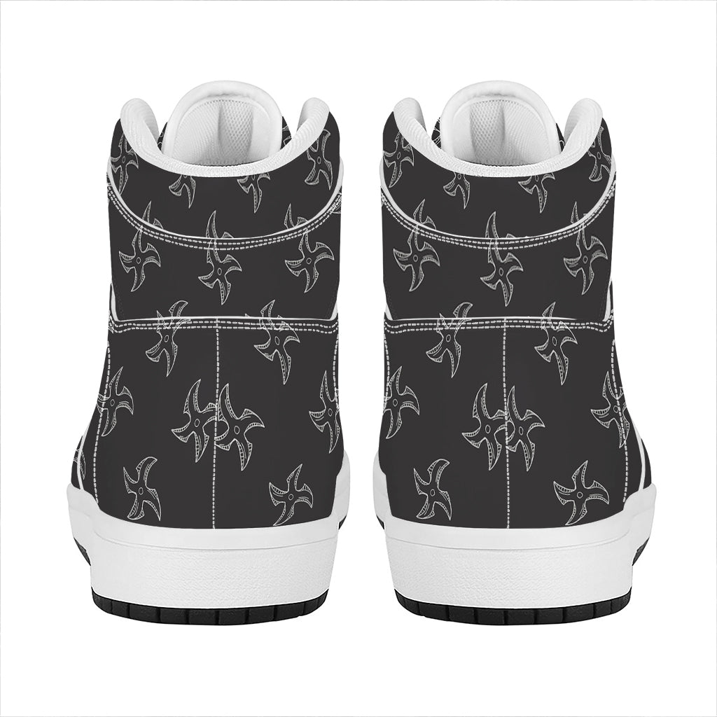 Ninja Shuriken Pattern Print High Top Leather Sneakers