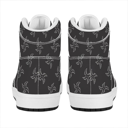 Ninja Shuriken Pattern Print High Top Leather Sneakers