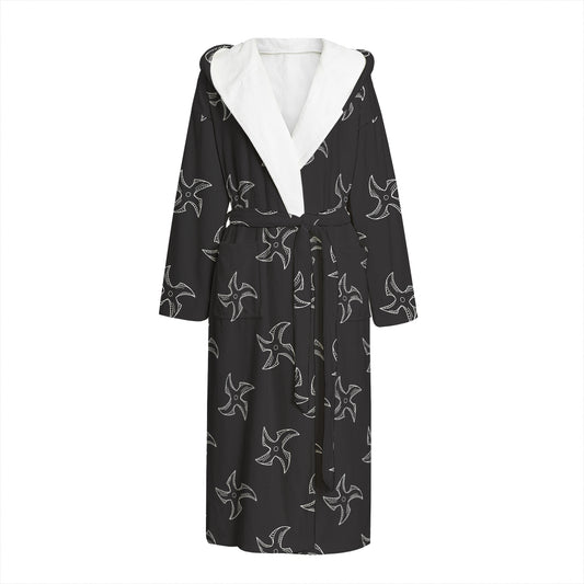 Ninja Shuriken Pattern Print Hooded Bathrobe