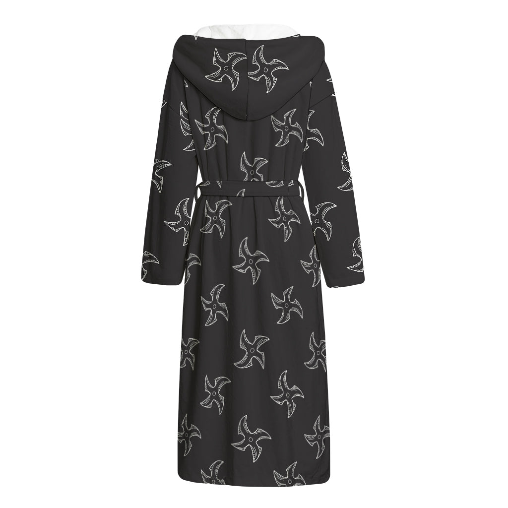 Ninja Shuriken Pattern Print Hooded Bathrobe