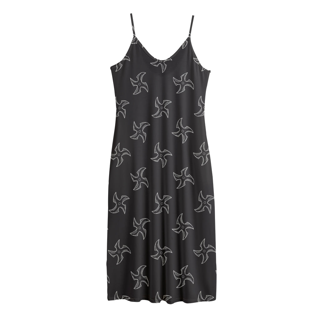 Ninja Shuriken Pattern Print Jersey Midi Cami Dress