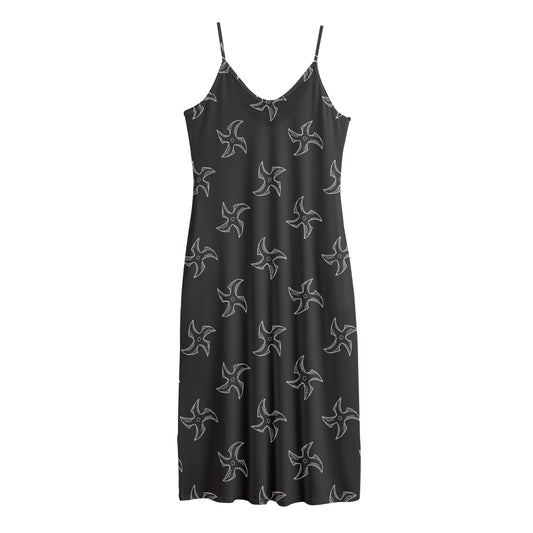 Ninja Shuriken Pattern Print Jersey Midi Cami Dress
