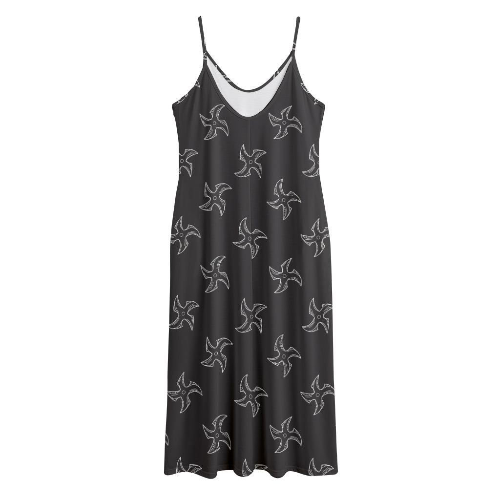 Ninja Shuriken Pattern Print Jersey Midi Cami Dress