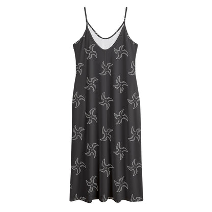 Ninja Shuriken Pattern Print Jersey Midi Cami Dress