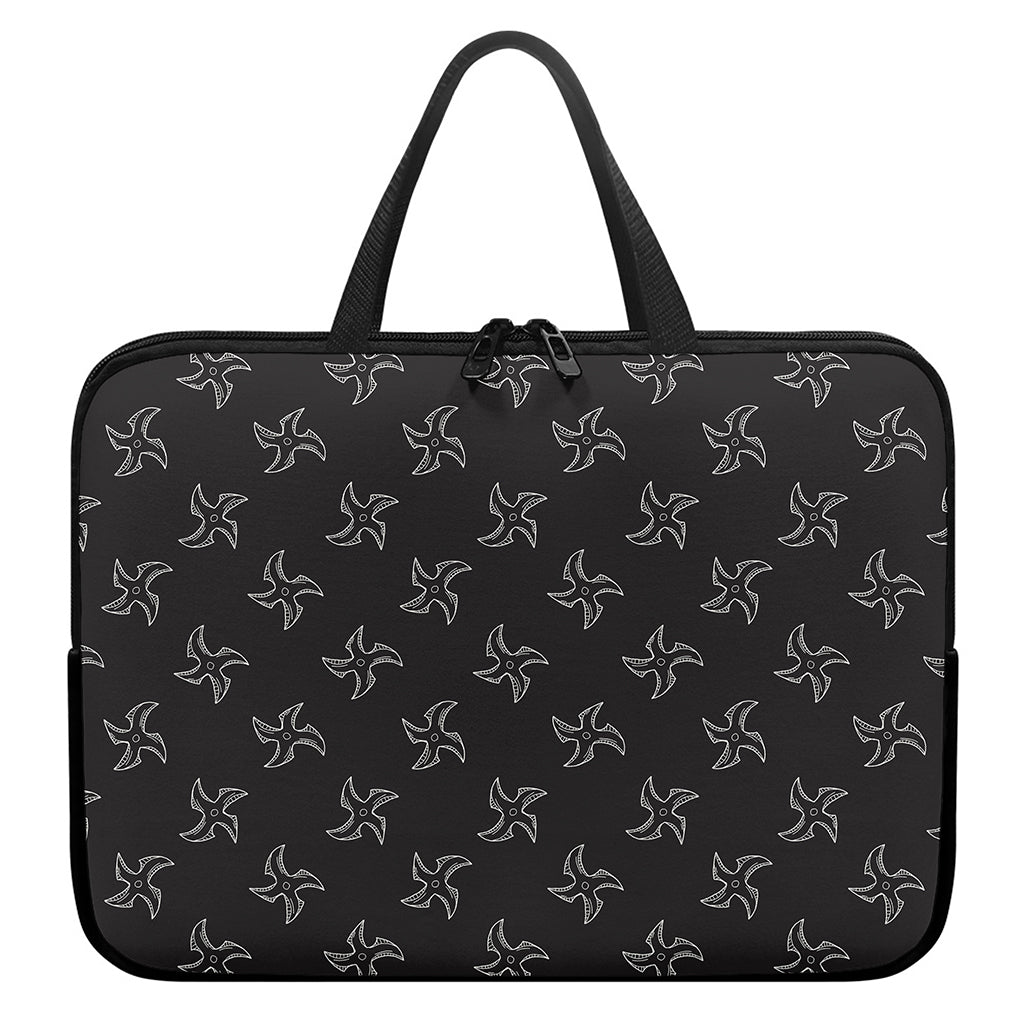 Ninja Shuriken Pattern Print Laptop Sleeve With Handle