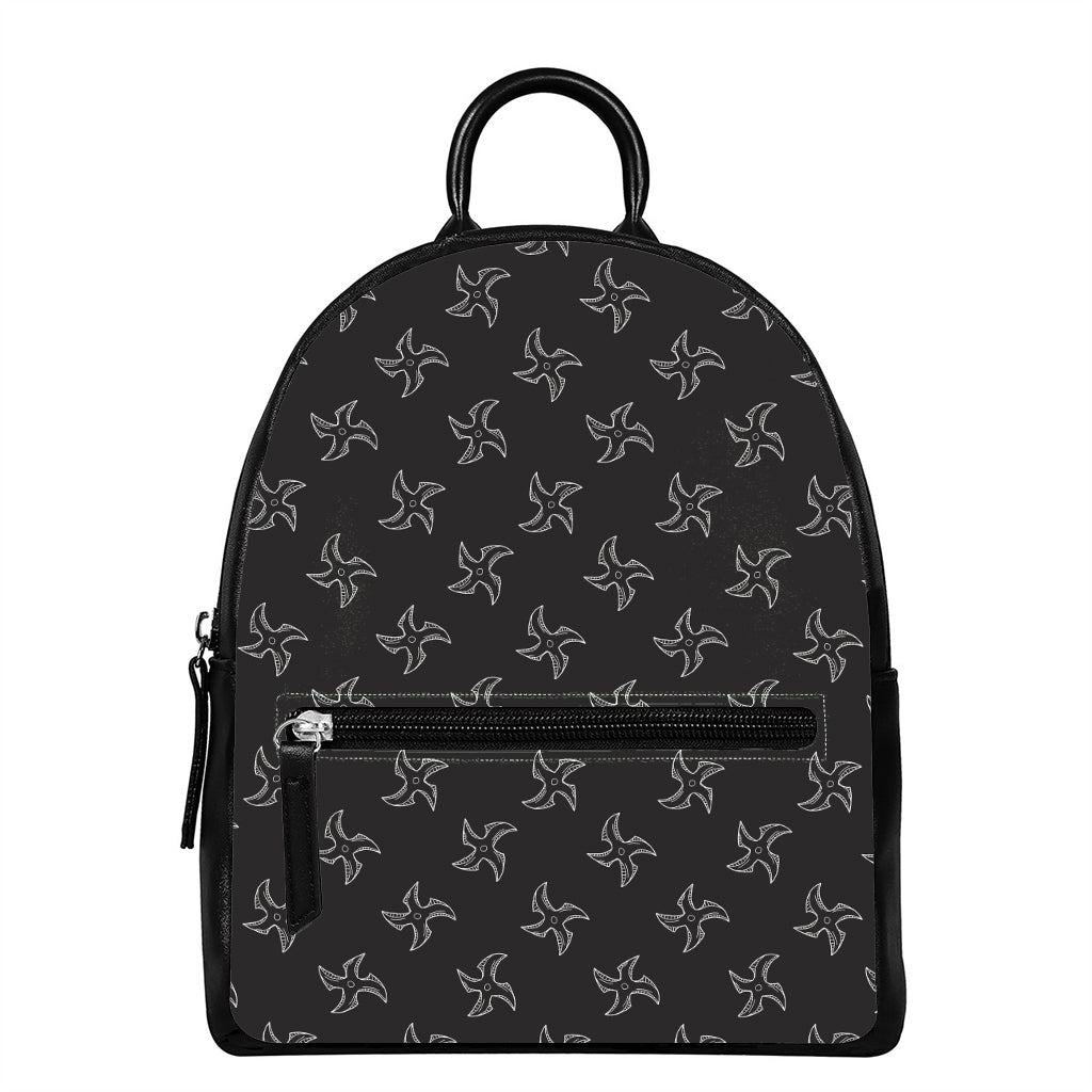 Ninja Shuriken Pattern Print Leather Backpack