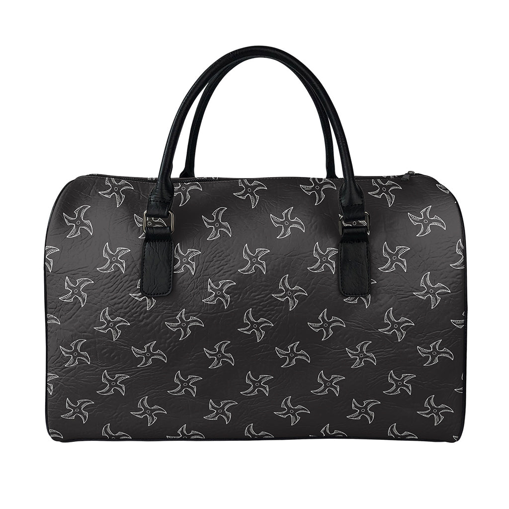 Ninja Shuriken Pattern Print Leather Duffle Bag