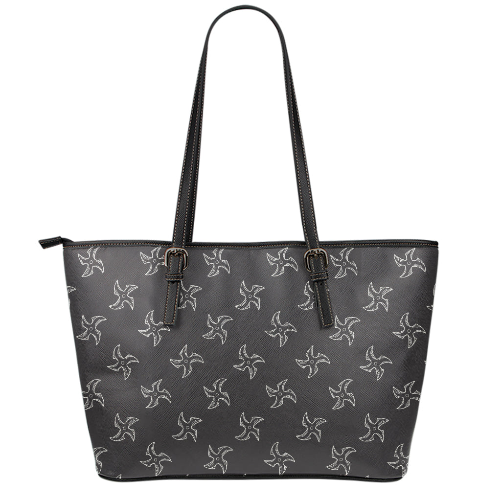 Ninja Shuriken Pattern Print Leather Tote Bag