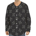 Ninja Shuriken Pattern Print Long Sleeve Baseball Jersey