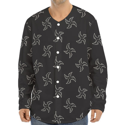 Ninja Shuriken Pattern Print Long Sleeve Baseball Jersey
