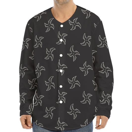 Ninja Shuriken Pattern Print Long Sleeve Baseball Jersey