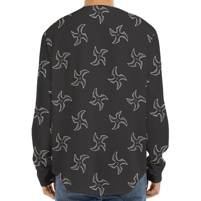 Ninja Shuriken Pattern Print Long Sleeve Baseball Jersey