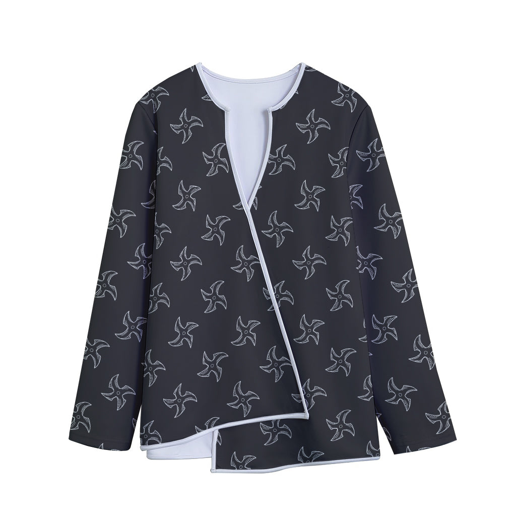 Ninja Shuriken Pattern Print Long Sleeve Short Coat