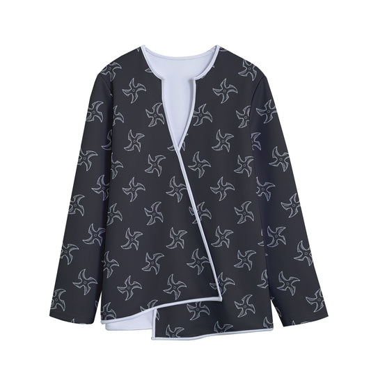 Ninja Shuriken Pattern Print Long Sleeve Short Coat